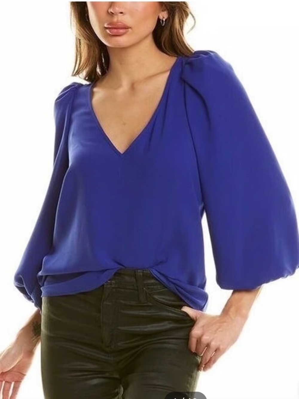 Trina Turk Cobalt Blue V-Neck Balloon Sleeve Blouse